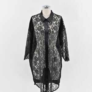 Vtg VICTORIAS SECRET Gold Label Dress Size M/L Black Satin Sheer Floral Lace 80s